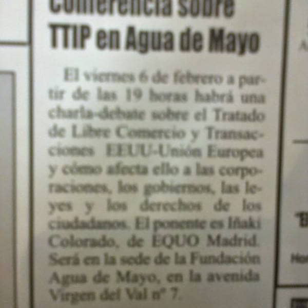 Puerta de Madrid: «Conferencia sobre TTPI en Agua de Mayo»